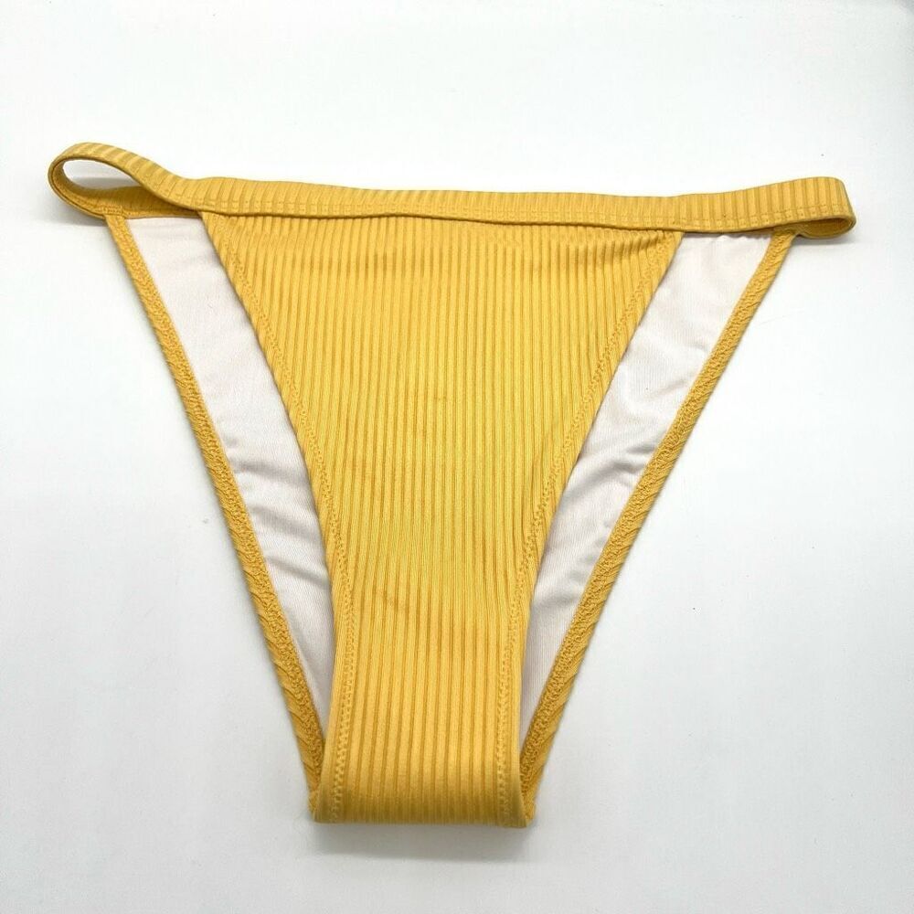 PINK Victoria’s Secret Bikini Bottom Yellow Ribbed Texture Size Medium NWT